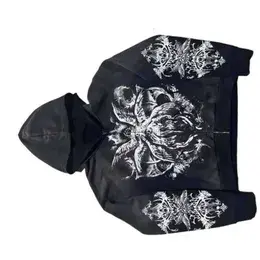 Custom cropped hoodie OEM acid wash vintage zip french terry black retro screen print embroidered enzyme zipper top - Product Image 3