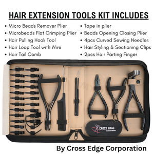 Kit d'outils professionnels pour extensions capillaires noir avec pince à extensions, pince à ouvrir les perles, peigne à queue de rat et pinces de sectionnement - Product Image 2