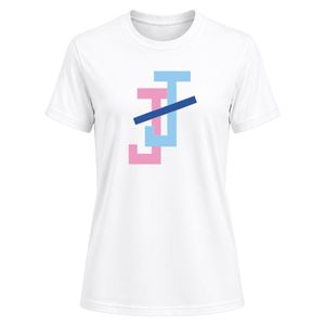Camiseta Blanca JJ Bordada para Mujer, Cuello Redondo, Manga Corta, Corte Ajustado, Informal, Mezcla de Algodón, Moderna para Uso Diario - Product Image 1