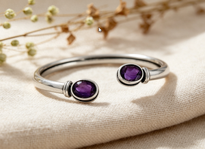 Art Palace 925 <b>Silver</b> Amethyst <b>Cuff</b> <b>Bracelet</b> Minimalist Design Bezel Setting Unisex Everyday Wear - Product Image 2