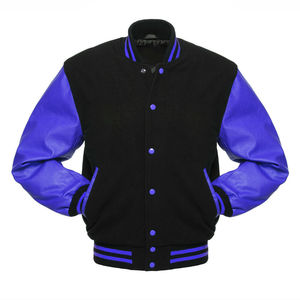 Comfortable Solid Customized Color Plus Size Winter Varsity <b>Jacket</b> Unisex High Quality Wool Body <b>Fleece</b> Sleeves Front Logo Stand - Product Image 5