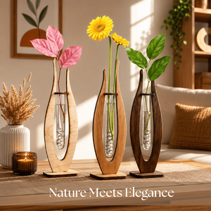 Support de vase en bois de luxe avec tubes à essai en verre, support floral fait main pour la décoration du salon, du bureau et des mariages - Product Image 3