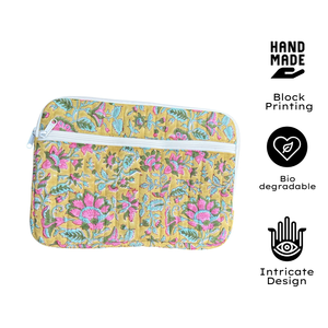 Stylish <b>Laptop</b> Sleeve Cotton Quilted Zip Closure Multi-Pocket Design Jaipur Hand Block Print Soft Skin Friendly Customizable - Product Image 3