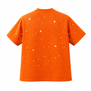 Camiseta Casual de Manga Corta para Hombre, Color Naranja, con Pedrería Brillante, Estilo Urbano, con Estampado de Diamantes Brillantes, a la Moda - Product Image 3