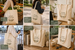 กระเป๋าผ้าแคนวาส 34x38x10 ซม. ลายปัก Be Kind To Your Mind ผ้าแคนวาสคอตตอน 12 ออนซ์ หูหิ้ว 28 ซม. - Product Image 3
