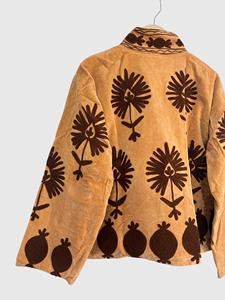 <b>Velvet</b> Mandarin Collar Blouson Jacket Full Sleeve Embroidered Floral Pattern Autumn Wear Adults Short Length - Product Image 5