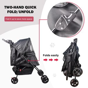 Chariot pour animaux de compagnie pliable moderne TH-PPS-255 support de gobelet de système de freinage arrière d'auvent résistant aux UV pour le voyage - Product Image 2