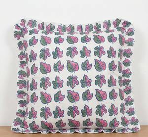 Handmade Cotton Block Print Pillow <b>Cover</b> Colorful Floral Square Vintage Sham Ruffled <b>Throw</b> Cushion for Home or Hotel Use - Product Image 6