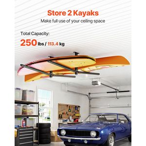 Sistema di Stoccaggio per Kayak Regolabile e Resistente, Supporto a Soffitto per 2 Kayak, Sistema di Stoccaggio Sospeso per Garage - Capacità 250 Libbre - Product Image 2