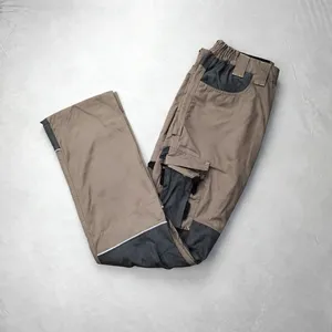 <b>Mens</b> Workwear <b>Trousers</b> Taupe Beige Two Tone with Dark Charcoal Reinforced Pockets <b>White</b> Reflective Stripe Cargo Work Pants - Product Image 4