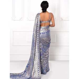 ชุดสำหรับงานต้อนรับ georgette มีเลื่อมสีเทาที่มีเสน่ห์ - Product Image 3