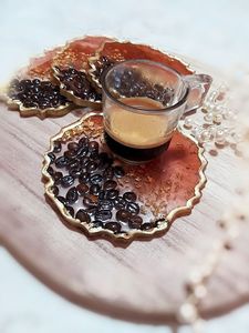 Personalized Handmade Round Resin Coasters Artistic Floral Marble Designs <b>Gold</b> Foil Home Decor - Product Image 2
