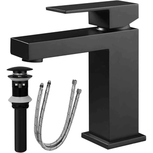 Rubinetto per lavabo moderno monocomando nero opaco in ottone massiccio, rubinetto monoforo per lavabo da bagno - Product Image 1