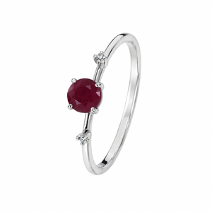 Anillo de Rubí y Diamante en Plata de Ley 925 con Baño de Rodio, Corte Redondo, Engaste de Garras, Anillo Clásico con Piedras Preciosas para Mujer - Product Image 1