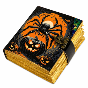 Carnet de notes en cuir araignée à couverture rigide, journal Grimoire, carnet de croquis vintage à bords festonnés, 100 feuilles, imprimé UV, promotionnel - Product Image 1