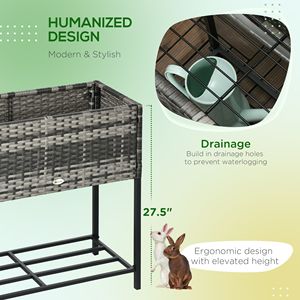 Fioriera Rialzata Portatile in Acciaio Effetto Rattan con Gambe e Ripiano Porta Attrezzi, Modello per Erbe, Verdure e Fiori, Grigio - Product Image 6