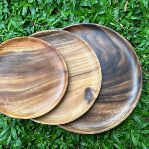 Juego de Platos de Madera Hechos a Mano, Vajilla de Madera Natural, Platos de Madera para Cena, Platos Redondos para Postre, para el Hogar - Product Image 3