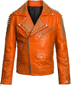 Chaqueta de cuero estilo punk para hombre al por mayor con tachuelas y relleno de poliéster, a prueba de viento, a la moda, para motociclistas. - Product Image 1