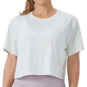 เสื้อครอปท็อปโยคะทรงบ็อกซี่คุณภาพสูงสำหรับผู้หญิง สีขาวขี้เถ้า ผ้าสี่ทิศทางยืดหยุ่น แห้งเร็ว เหมาะสำหรับออกกำลังกาย - Product Image 1