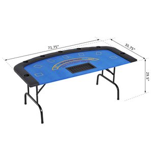 Tavolo da Poker Pieghevole in Feltro Blu da 72 Pollici con Portabicchieri e Porta Fiches per 7 Giocatori, Tavolo da Gioco per Blackjack - Product Image 3