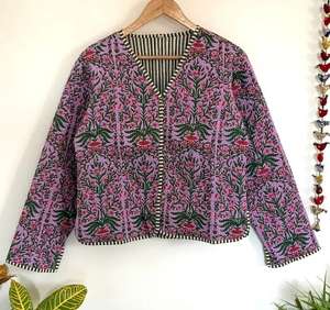 Chaqueta Bomber Acolchada de Algodón Reversible con Estampado Serigrafiado, Estilo Boho Indio, Manga Corta, Abrigo de Invierno Ecológico - Product Image 1