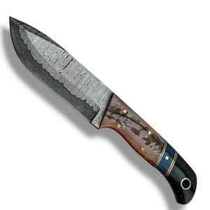 Cuchillos de Hoja Fija Personalizados para Exteriores con Patrón de Damasco, Borde Curvo, Mango de Madera, Empuñadura Negra y Remaches de Latón para Caza - Product Image 4
