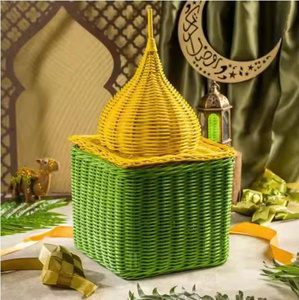 Cesta de Mimbre Estilo Bohemio Religioso con Forma de Domo de Mezquita, Hecha a Mano, Ecológica, Capacidad de 10-20L, para Eid - Product Image 5