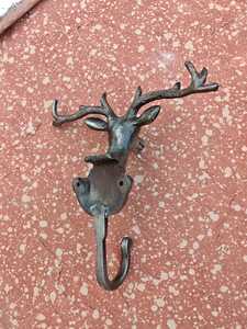 <b>Cast</b> Iron Deer Head Wall Hook Antique Metal Stag Antler Coat Hanger Decorative Animal Wall Mounted Hook for Home Hotel Decor - Product Image 5