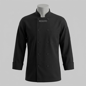Reddito Black Mandarin Collar Double Breasted Chef <b>Jacket</b> <b>Men</b> Workwear Style Regular Fit Polyester Solid Color <b>Long</b> Sleeve - Product Image 1