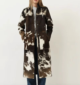 Elegant <b>Womens</b> Long Genuine Silk Leather Trench <b>Coat</b> <b>Belted</b> Embroidered Winter Overcoat Windproof Breathable Wholesale Available - Product Image 1