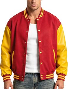 Veste universitaire marine et blanche pour homme, coupe classique, fermeture boutonnée, style preppy, tenue d'automne, design bicolore uni - Product Image 3