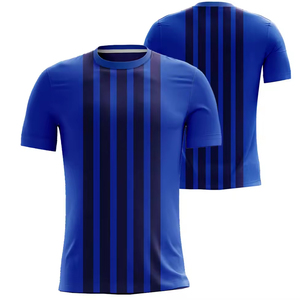 Camiseta de Manga Corta a Rayas para Hombre, Cuello Redondo, Corte Regular Informal, Tejido Azul y Marino - Product Image 5