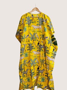Bata Larga con Estampado Animal para Mujer, Cuello Redondo, Cierre con Cordón, Transpirable, Informal, para Verano, Tejido de Tela - Product Image 4