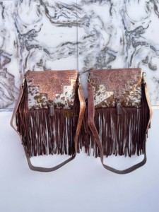 New <b>Unique</b> Designer Hand Tooled Carving Leather Fringe Tote Bag Stylish Purse Cowhide Fur Leather Bags for Women's Multi Use - Product Image 4