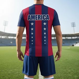 America Flag Striped T-Shirt <b>Red</b> Blue Stars Polyester Short Sleeve National Day Apparel Wash - Product Image 3