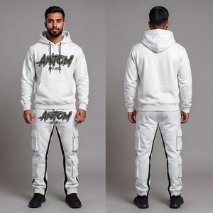 Conjunto de Sudadera con Capucha y Pantalones Deportivos de Dos Piezas para Hombre, con Logotipo Personalizado, 100% Algodón Francés, Corte Acampanado, Transpirable, Tallas Grandes - Product Image 2