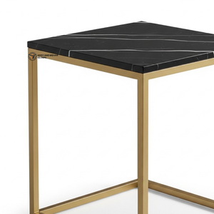 Taburete Moderno con Base de Metal y Tapa de Mármol Negro – Taburete Lateral Cuadrado Contemporáneo con Base Dorada para Sala de Estar, Dormitorio - Product Image 6