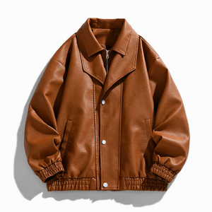 Veste en cuir pour homme sur mesure, style bomber boutonnée, avec corps en cuir véritable, détails de patchs en chenille et bordure en tricot côtelé - Product Image 4