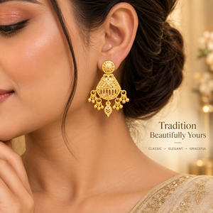 Graceful Necklace Earrings <b>Set</b> for Women | Indian <b>Bridal</b> Party Wear <b>Jewelry</b> | 24K Gold Finish Copper Brass Designer Necklace <b>set</b> - Product Image 3