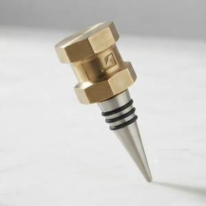 Bouchon de bouteille de vin en métal avec finition argentée et dorée, fermeture hermétique pour bouteilles de vin, bouchon de bouteille géométrique moderne - Product Image 1