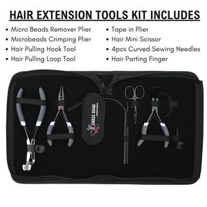 Hair Extension <b>Tools</b> <b>Kit</b> Parting Finger Curved Needle <b>Mini</b> Scissor Tape In Plier Pulling Loop Hook <b>Tool</b> Crimping Remover Plier - Product Image 2