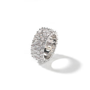 Anillo Clásico de Eternidad con Diamantes Redondos en Pavé, Chapado en Rodio, Plata 925, Estilo de Boda Unisex, de Proveedor Indio - Product Image 5