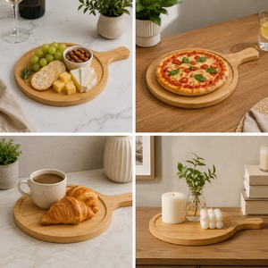 Plateau de service à pizza en bois écologique de qualité supérieure avec plateau de table réutilisable pour la maison, les hôtels, les restaurants et les cafés - Product Image 2