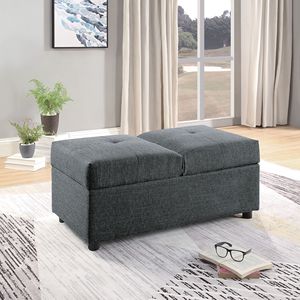 Pouf Contenitore Elegante Grigio 1 pz, Sedia Convertibile Imbottita in Schiuma e Tessuto, Struttura in Legno Massello e Compensato per Soggiorno - Product Image 2