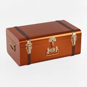 Vintage Metal Storage Trunk <b>Box</b> Rectangular Lidded Multifunctional for Home Organization Medium Capacity Glossy Finish Trunk <b>Box</b> - Product Image 1
