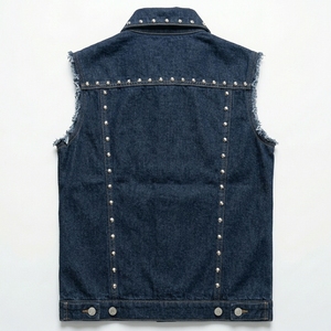 Oversized Breathable Denim Vest Custom Logo Print <b>Studded</b> Design Premium Sustainable 100% Cotton Casual Denim Vest - Product Image 4