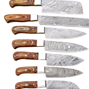 Juego de 7 Cuchillos de Chef de Acero de Damasco Hechos a Mano con Mangos de Madera Marrón, Profesionales para Cocina, Corte y Picado - Product Image 4