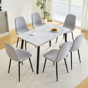 Set Moderno di Tavolo da Pranzo Rettangolare e Sedie per 4-6 Persone, Piano in Vetro Temperato Bianco con Base in MDF per Sala da Pranzo - Product Image 4