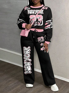 Survêtements pour femmes grande taille en molleton de coton épais, brodés, délavés à l'acide, vente en gros OEM - Product Image 2