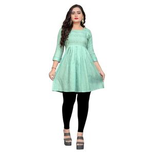 DISEÑADOR ALGODÓN TEJIDO HILO TRABAJO MUJER TOP VERDE MAR - Product Image 1